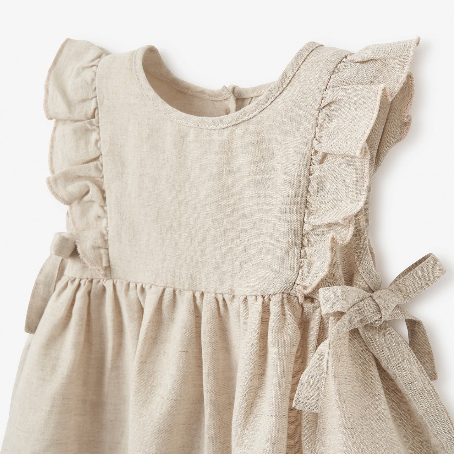 Elegnt Baby Natural Linen Floral Embroidered Dress With Bloomers