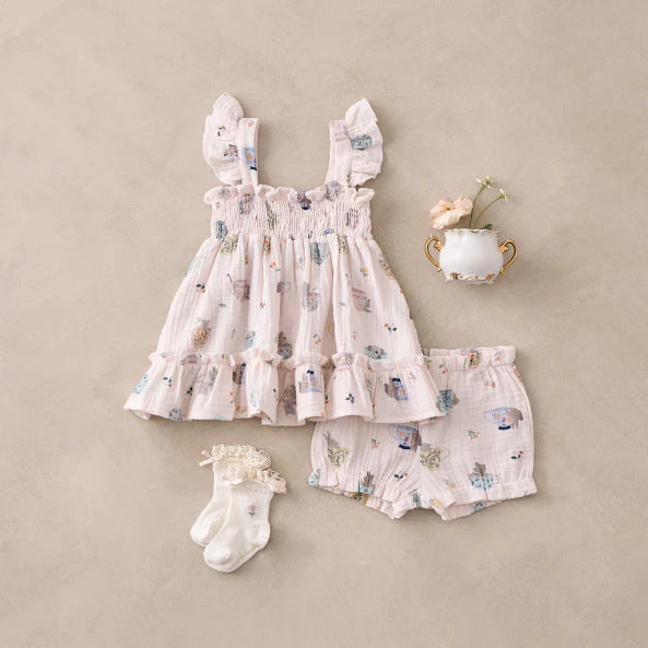 Tea Party Organic Muslin Smocked Dress With Bloomer