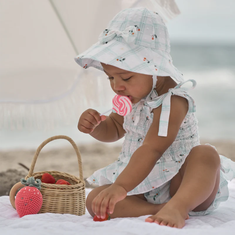 Elegant Baby Strawberry Picnic Smocked Tie Top With Bloomers