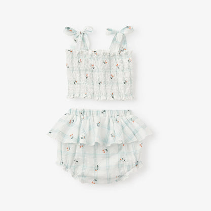 Elegant Baby Strawberry Picnic Smocked Tie Top With Bloomers