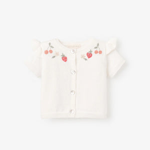 Strawberry Flutter Sleeve Embroidered Baby Cardigan