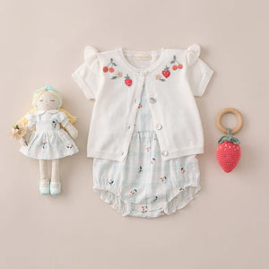 Strawberry Flutter Sleeve Embroidered Baby Cardigan