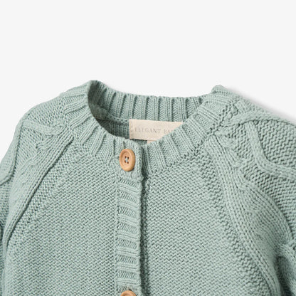 Sage Chunky Diamond Cable Cardigan & Hat Set