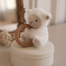 Load image into Gallery viewer, Plush Lamb Wooden Ring Rattle
