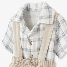 Load image into Gallery viewer, Plaid Organic Muslin Top &amp; Linen Suspender Shorts