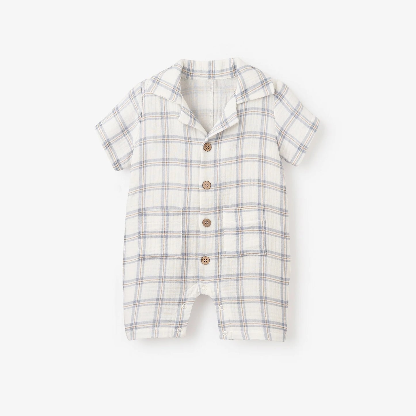 Elegant Baby Plaid Organic Muslin Shortall