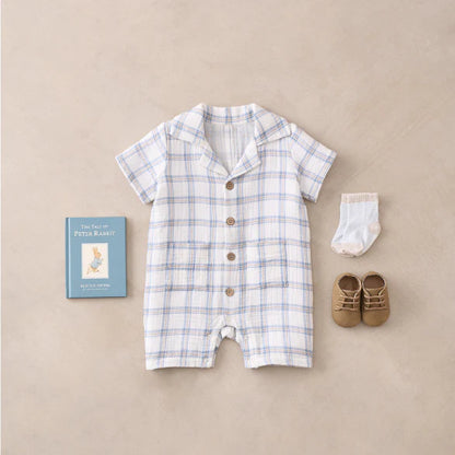 Elegant Baby Plaid Organic Muslin Shortall