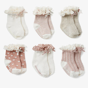 Fancy Pink Non-Slip Baby Socks 6PK