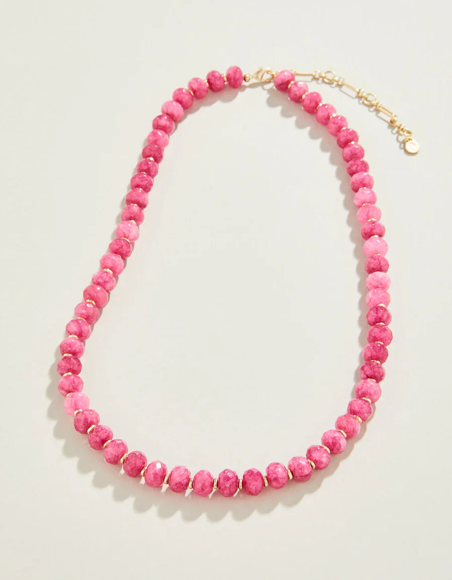 Oval Stone Beaded Necklace 17” Pink