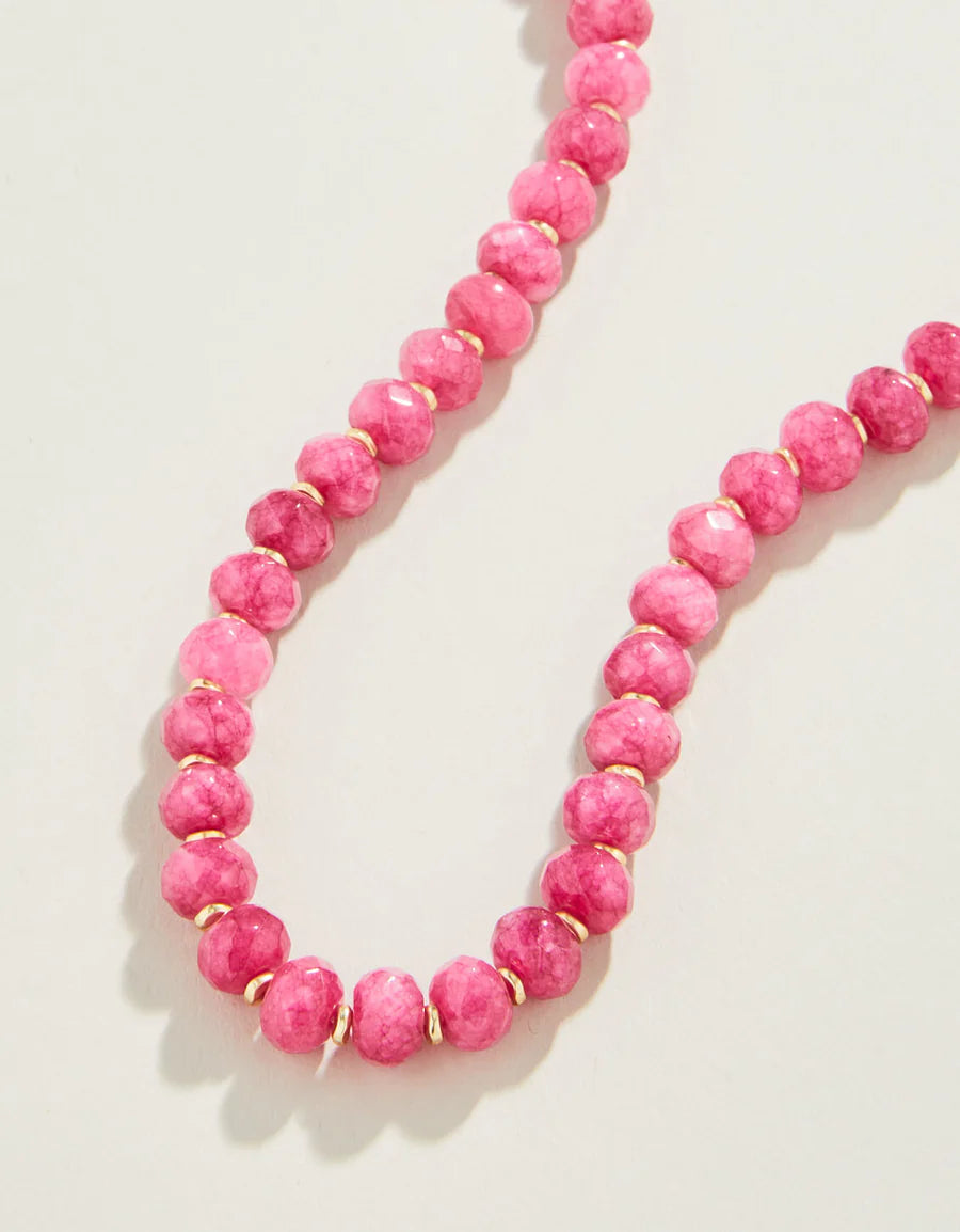 Oval Stone Beaded Necklace 17” Pink