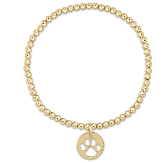 Classic Gold 3mm Bead Bracelet Paw Print Gold Disc