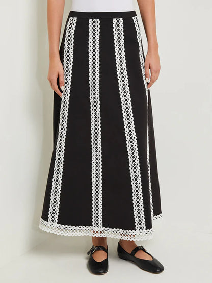 Misook Maxi A-Line Skirt - Eyelet Trim Woven Twill