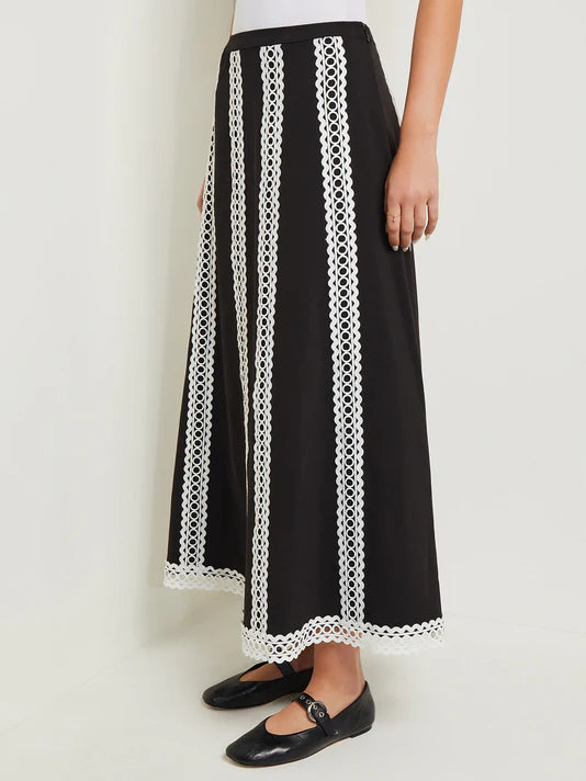 Misook Maxi A-Line Skirt - Eyelet Trim Woven Twill