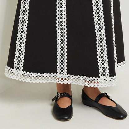 Misook Maxi A-Line Skirt - Eyelet Trim Woven Twill