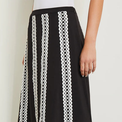 Misook Maxi A-Line Skirt - Eyelet Trim Woven Twill