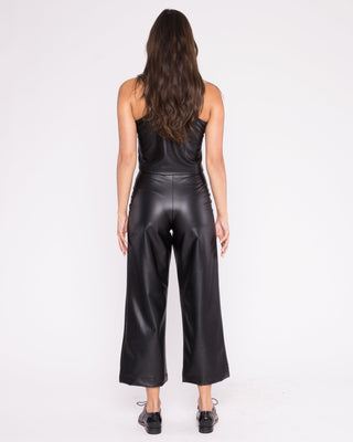 Black Vegan Leather Straight Leg Cropped Pant
