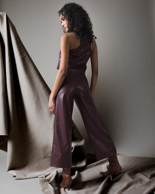 Oxblood Vegan Leather Straight Leg Cropped Pant