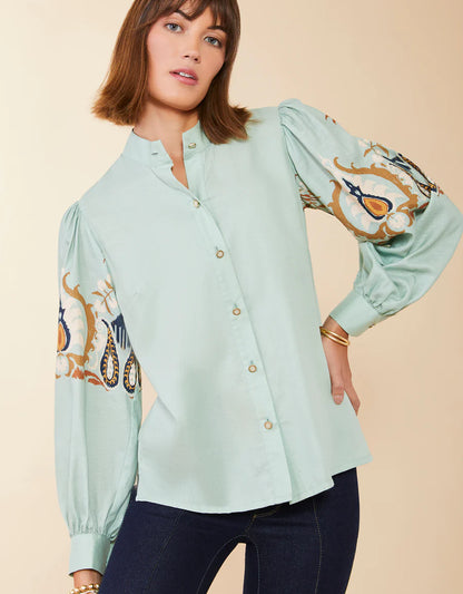 Paulette Blouse Kalalanta Ikat Palm Sea Foam