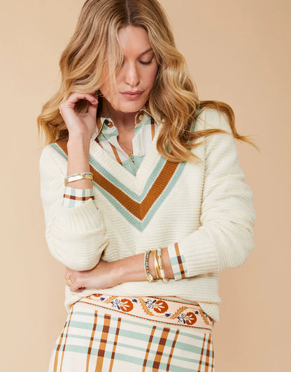 Aster V-Neck Pullover Alabaster Stripe