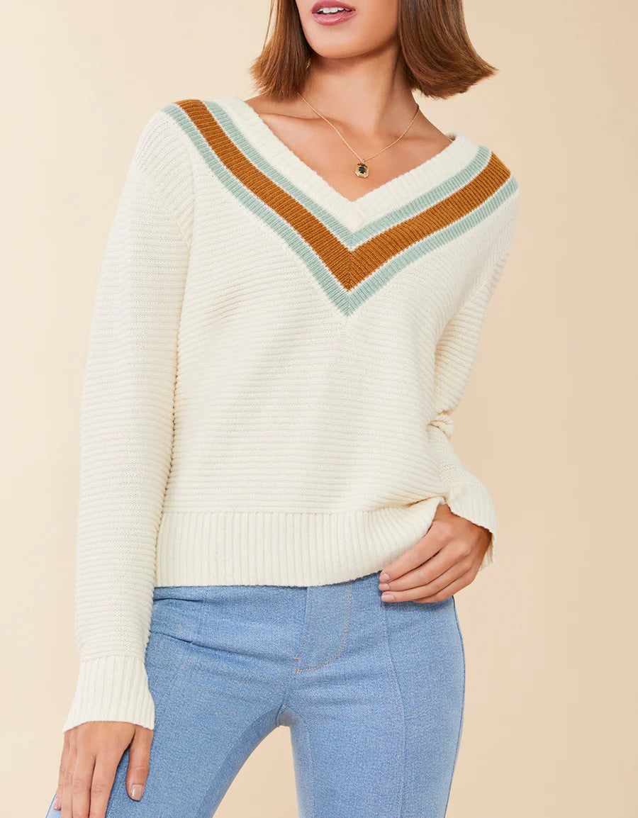 Aster V-Neck Pullover Alabaster Stripe