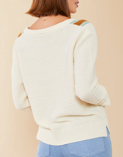 Aster V-Neck Pullover Alabaster Stripe