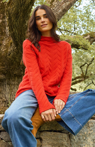 Gracie Cashmere Basketweave Sweater Coralito