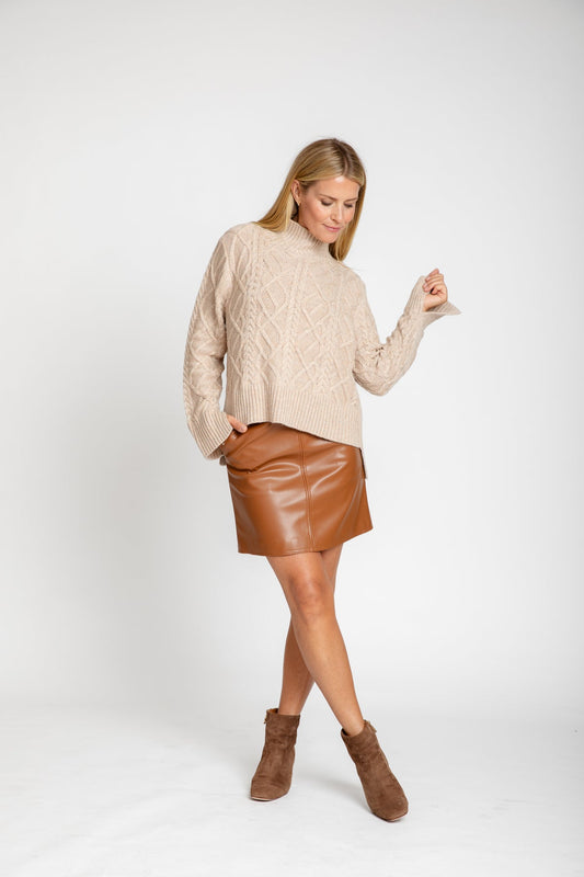 Riley Mock Neck Cable Knit Sweater Oatmeal