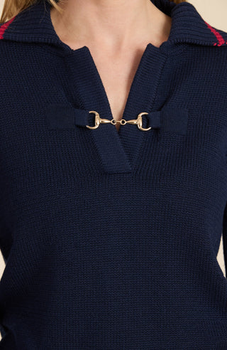 Horse Bit Polo Sweater Navy