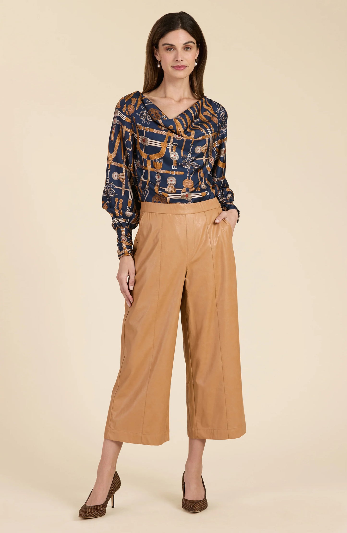 Payton Vegan Leather Crop Pant Carmel