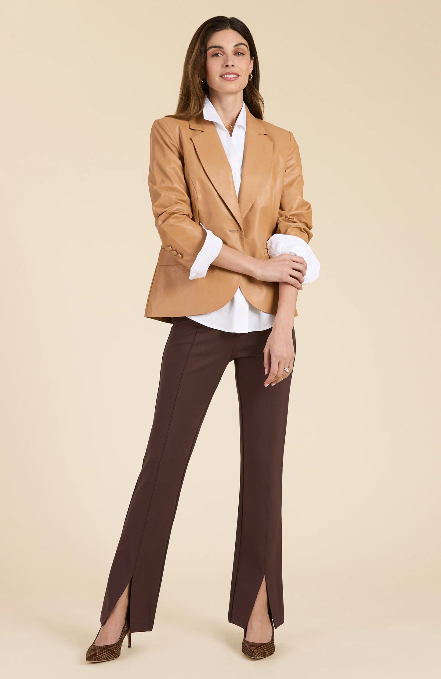 Taylor Vegan Leather Blazer Caramel