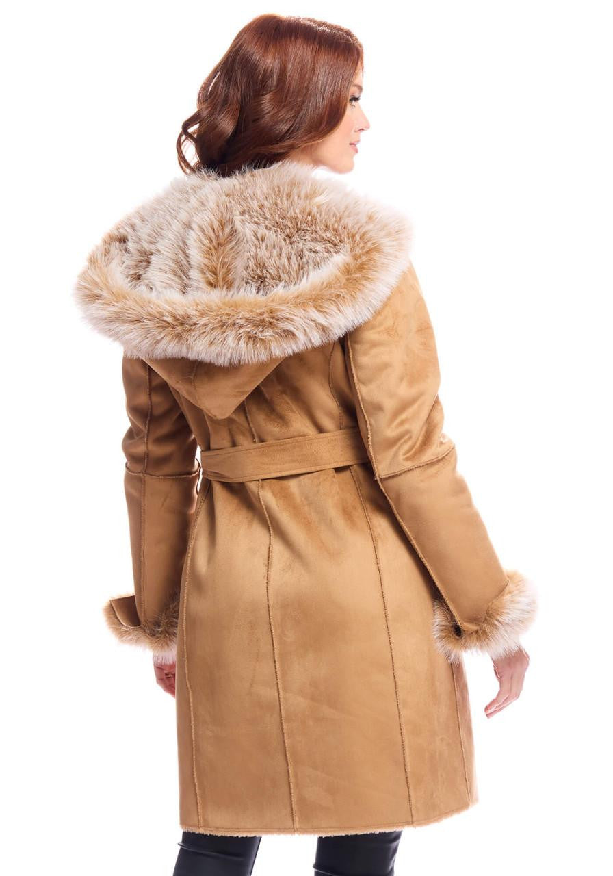 Toffee Faux Suede Belted Coat