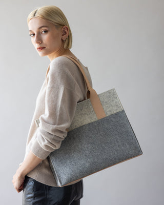 Jaunt Merino Wool Midi Tote/Granite Heather White Vachetta