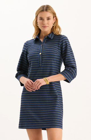 Kat Gold Button Knit Dress Navy