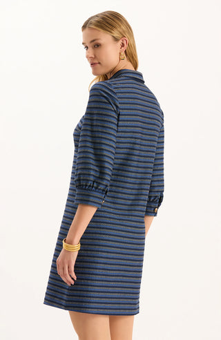 Kat Gold Button Knit Dress Navy