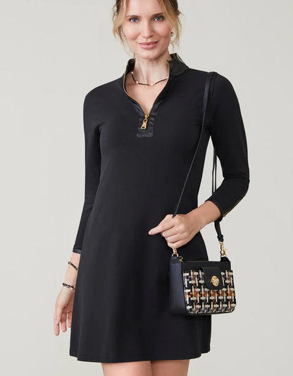 Nora Half-Zip Dress With Vegan Leather Black