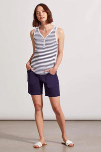 Henley Striped Tank Top With Buttons