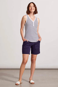 Henley Striped Tank Top With Buttons