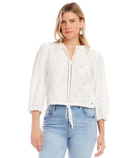 Embroidered Tie Waist Top