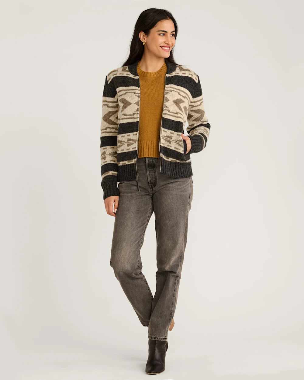 Graphic Shetland Zip Sweater