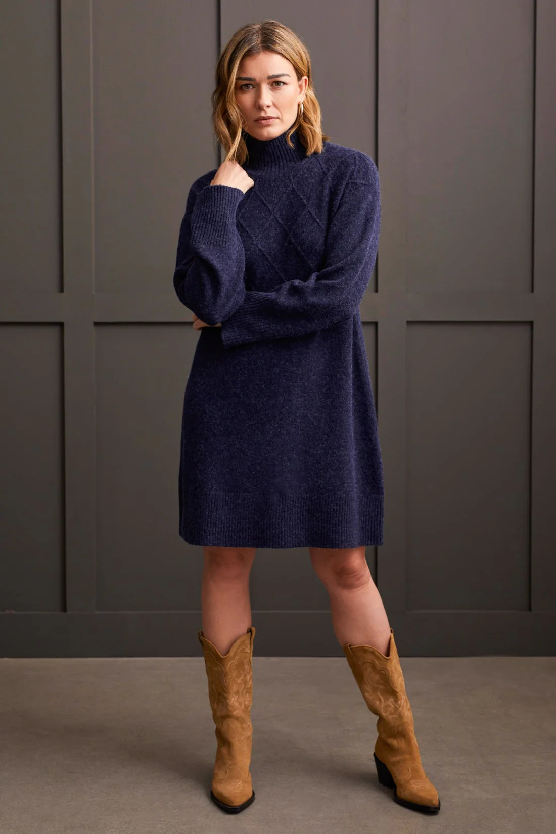 Soft Bouclé Mock Neck Sweater Dress