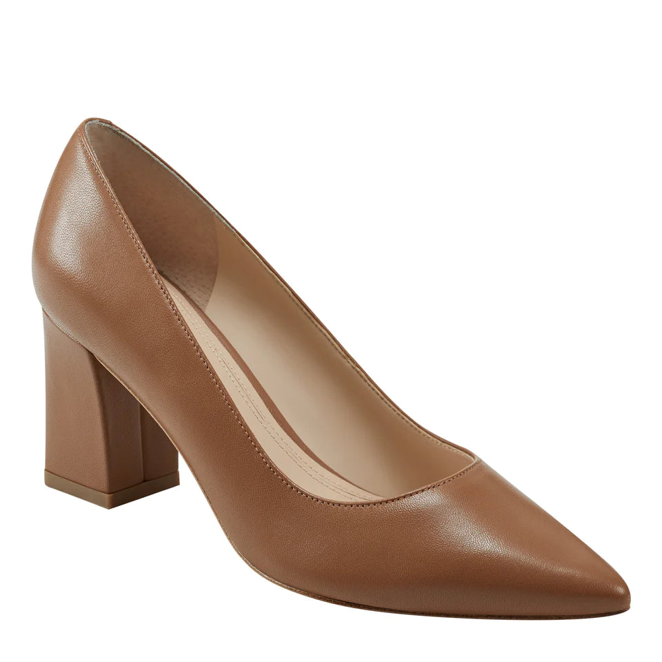 Zala Block Heel Pointy Toe Pump Natural