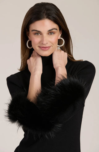 Sloane Fur Trimmed Knit Dress Black