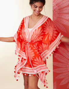 Beach Cover Up Palmetto Frond Red O/S
