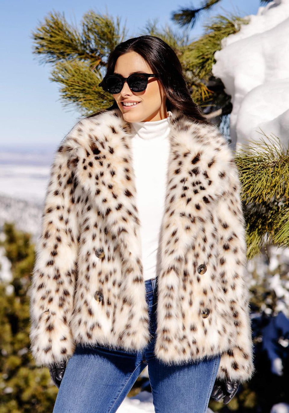 Sofia Snow Leopard Swish Coat