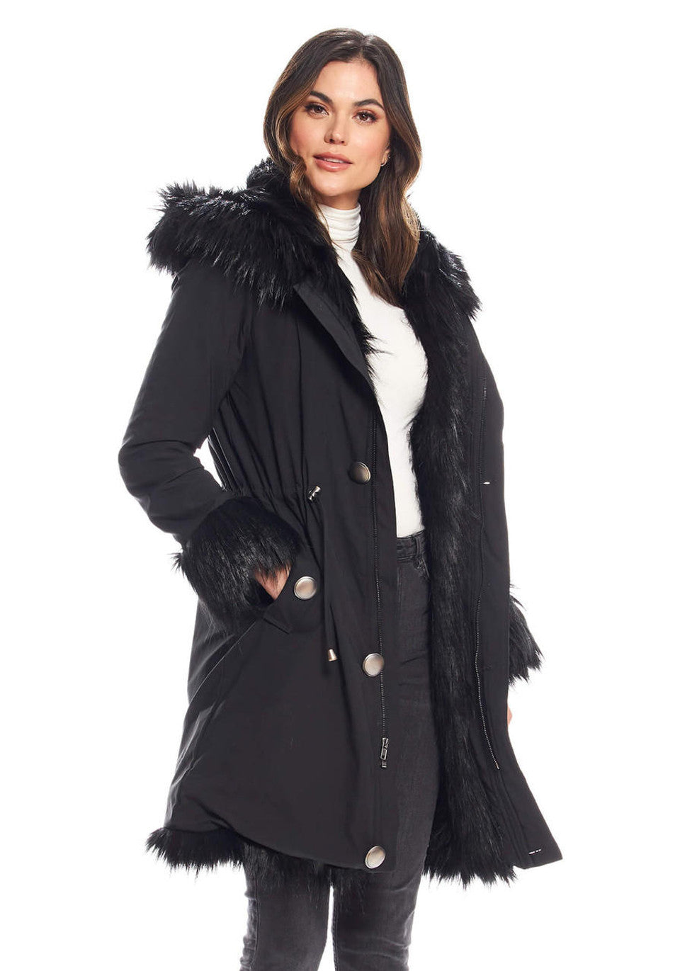 Black Fox Hooded Storm Coat