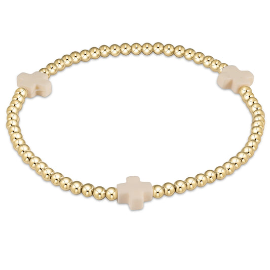 Signature Cross Off-White 3mm Gold Bead Bracelet (Online Exclusive)