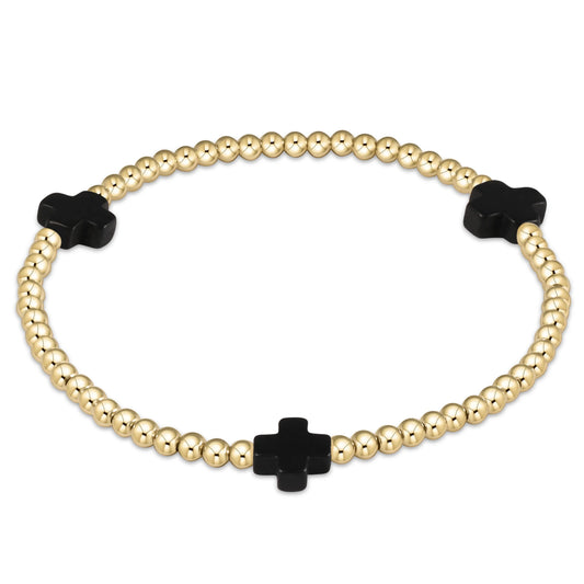 Signature Cross Onyx 3mm Gold Bead Bracelet (Online Exclusive)