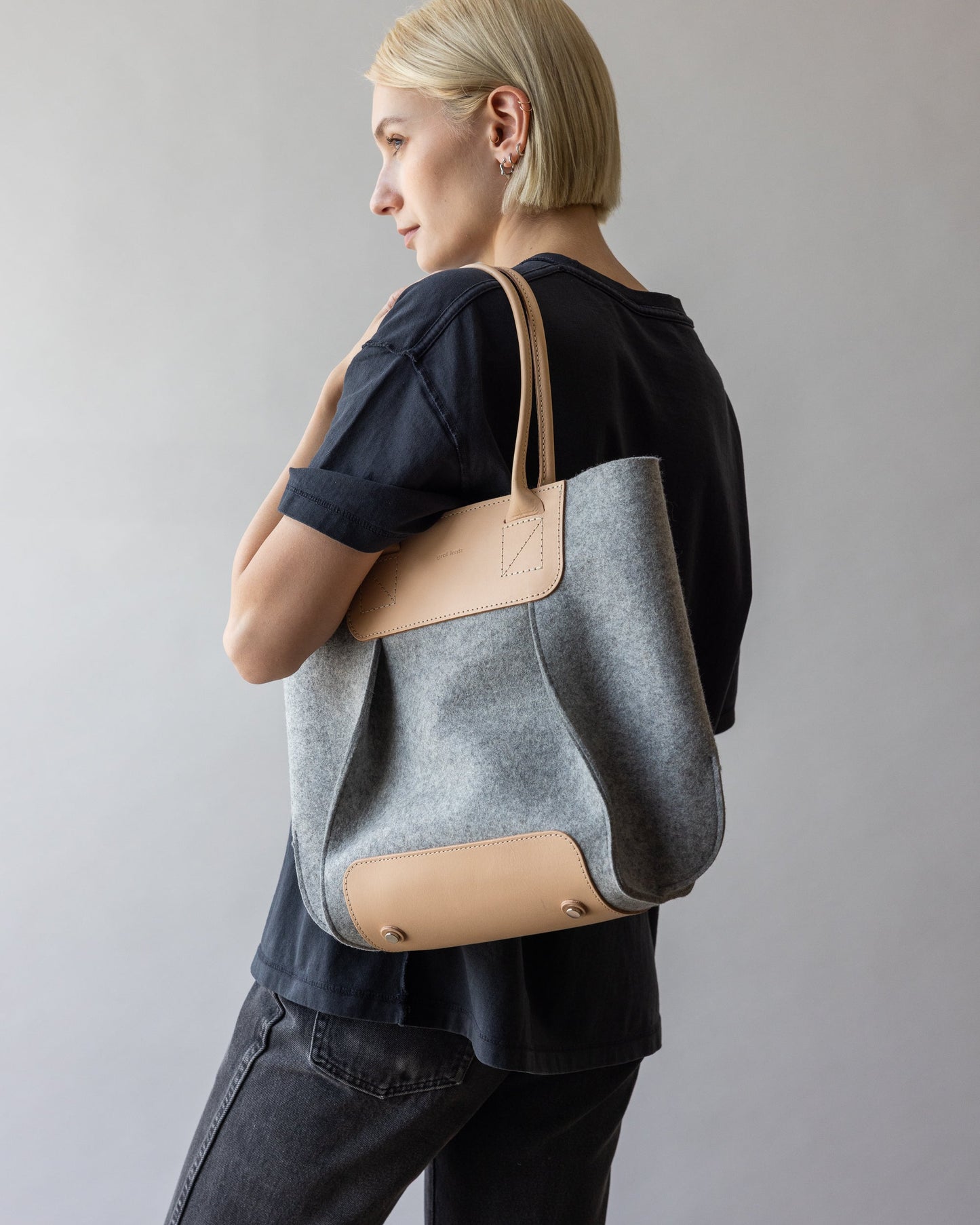 Frankie Merino Wool Midi Tote Granite Vachetta