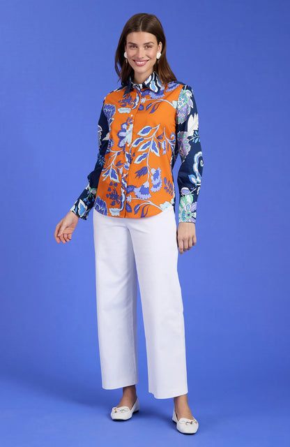 Chloe Cotton Biprint Shirt Orange Sapphire