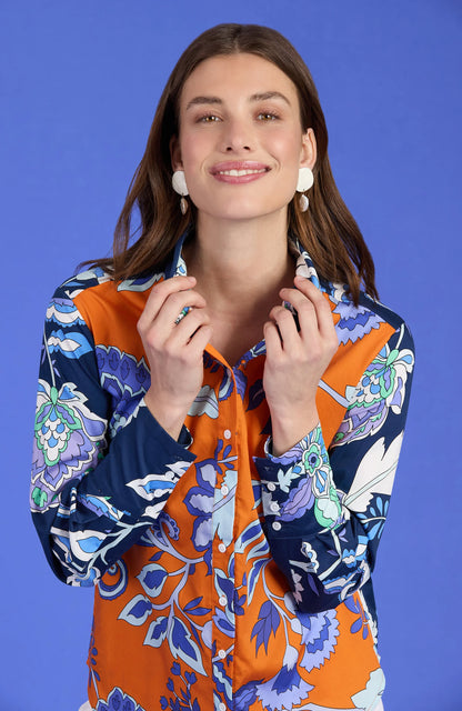 Chloe Cotton Biprint Shirt Orange Sapphire